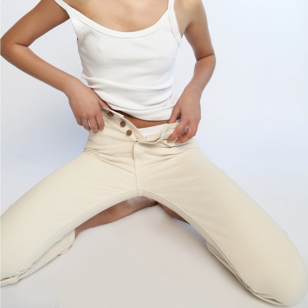 Daily Blue Denim Hype by AG Jeans in cream ButtonFly Classic Crop Jean $279  24